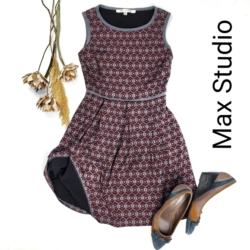 Max Studio Grey Red Flirty Fit and Flare Dress XS